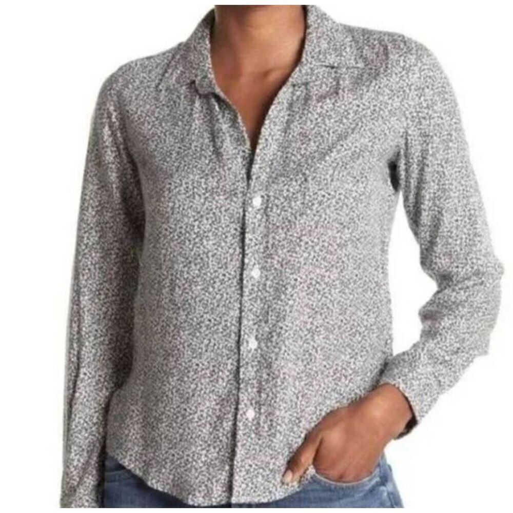 Frank & Eileen Barry Signature Crinkle Cotton Shirt Black & White Floral Sz XS